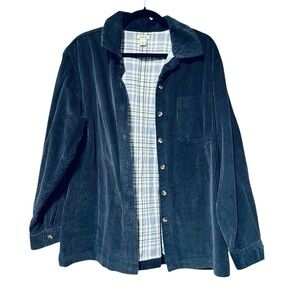 Vintage L.L. Bean Corduroy Button Shirt Jacket Blue Flannel Lined Shacket Size L